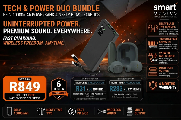 The Tech & Power Duo Bundle: Belv 10000mAh Powerbank & Nesty Blast Earbuds